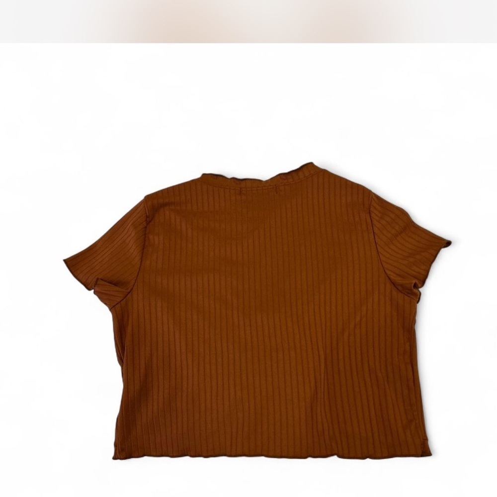 Cropped Tie Front Cardigan Burnt Orange Brown Ribbed Short-sleeved Size XS - Picture 4 of 6